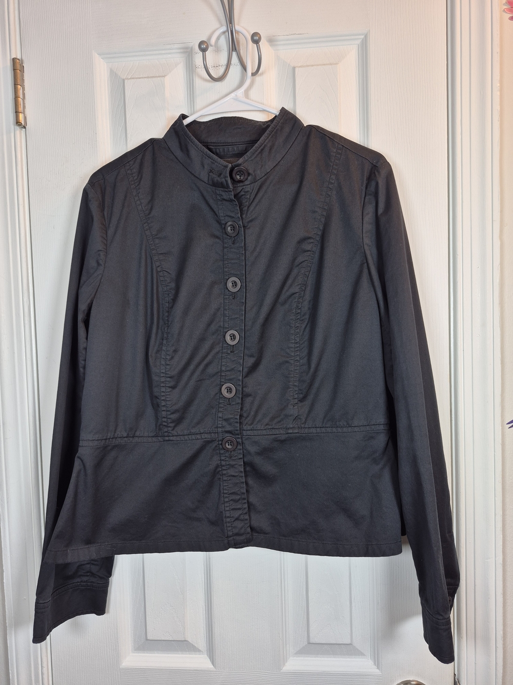 Apostrophe Dark Grey Utility Jacket Button Front Mandarin Collar Size 12 Y2K